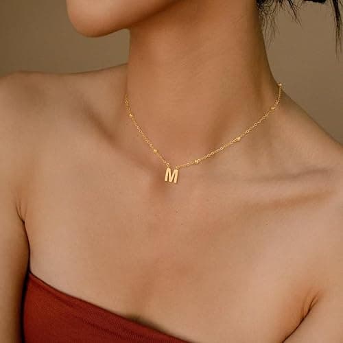 GRCLD Initial Necklaces for Women Dainty 14k Gold Plated Letter Necklace Trendy A-Z Pendant Choker Necklace Cute Name Personalized Fashion Jewelry Gift for Women Her thumbnail 3