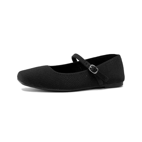 Soesyi Knit Flats for Women Square Toe Flats Casual Ballet Flats with Ankle Strap,Mary Jane Shoes Women Comfortable for Dressy Office thumbnail 4