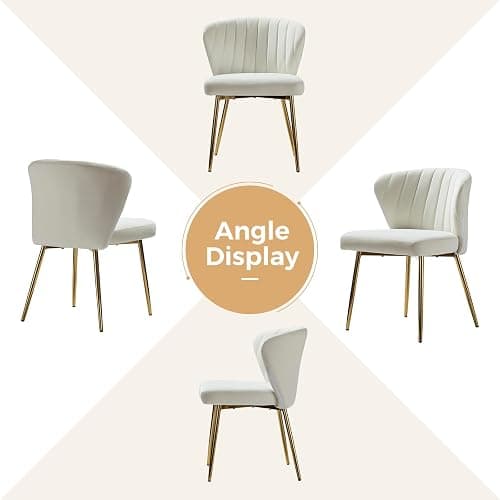 FABRICATION HAUS Velvet Dining Chair Upholstered Seat Modern Vanity Kitchen Accent Occasional Chair with Metal Legs for Dining Room & Living Room (1, IVORY) thumbnail 6