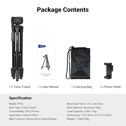 NEEWER Entry Level Version Tripod for Cell Phone & Camera, Metal Lightweight Portable Travel Stand with Cold Shoe Cellphone Holder Mount Compatible with iPhone for Video Recording Filming, TP53 thumbnail 9