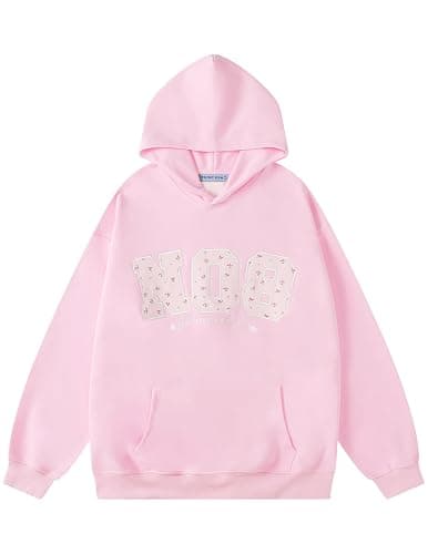 Aelfric Eden Womens Oversized Graphic Hoodies Y2k Flower Embroidery Number Print Pullover Hooded Sweatshirt Unisex - Image 1