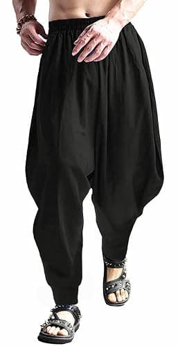 CLANMILUMS Men's Cotton Harem Pants Casual Loose Hippie Drop Crotch Trouser thumbnail 2