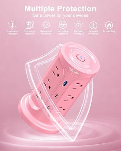 Tower Power Strip Surge Protector with 12 Outlets 3 USB Ports(2 Type C), 6.5 FT Ultra Flat Extension Cord with Multiple Outlets, Flat Plug Outlet Extender with Screw Wall Mount for Home Office Dorm thumbnail 5