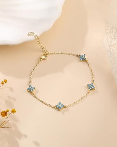 SOLEVAN Clover Birthstone Gold Bracelets for Women Trendy Non Tarnish | Dainty 14K Gold Plated Stackable Cute Charm Friendship Bracelet Stack Wedding Prom Gold Jewelry Birthday Gift for Best Friend thumbnail 9
