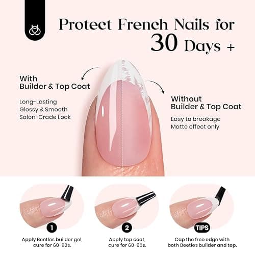Beetles French Tips Press On Nails: 224 Pcs Pink French Tip Nails Short Almond Fake Nails, Soft Gel Nail Tips False Nails Art DIY For Women,16 Sizes thumbnail 5