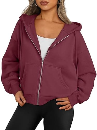 Trendy Queen Zip Up Hoodies For Women Cropped Sweatshirts Fall Fashion Outfits 2025 Y2k Fleece Teen Girls Clothes - Red - Medium
