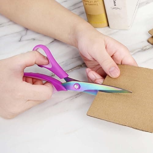 Zicolu 8.5" Scissors All Purpose, Multipurpose Office Scissors Set of 3 Pack, Titanium Coating Sharp Blade, Soft Comfort-Grip, Ideal for Fabric, School, Home, Craft & Sewing, Right/Left Handed, Purple thumbnail 7