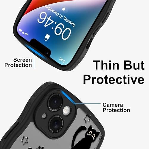 Heaofei Cute Wavy Case for iPhone 14 Case with Black Cats Pattern | Compatible with MagSafe, Cat Print Design for Women Girls, Drop Proof Animal Magnetic Protective Phone Cover thumbnail 4