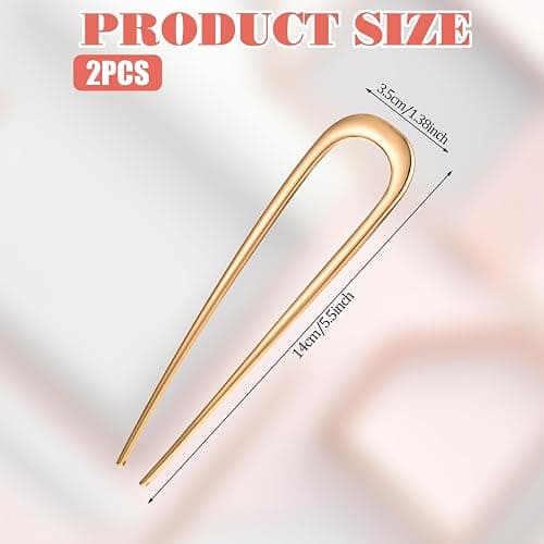 Piriuuo 2 Pcs French Hair Pins, 5.5 Inch Metal French Pins U-Shaped French Twist Hair Pins Vintage French Clips Gold French Hair Pins for Thick Long Hair Large French Hair Pins for Women Girls thumbnail 2