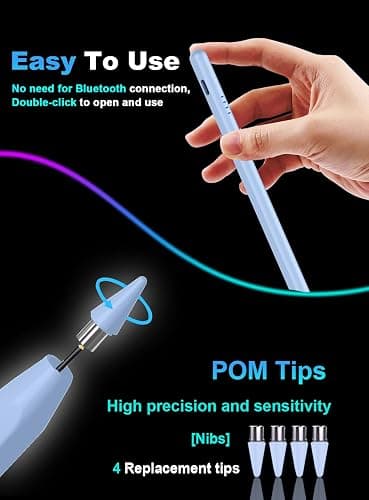 Stylus Pen for Android, A11+/A9+ Pencil Power-Display Android Tablet Pen 4 POM Tip Rechargeable Stylus Pen for iPhone 6-17, Samsung Galaxy Tab A11/A9, Switch, Other Smartphone and Tablet Devices-Blue thumbnail 5