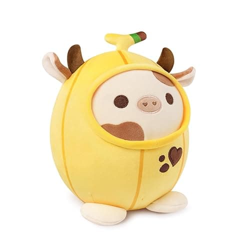 PEACH CAT Cute Banana Cow Plush Pillow Banana Cow Stuffed Animal Cow plushie with Banana Outerwear for Kids Yellow 8" - Image 1