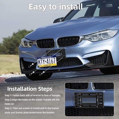 XCLPF Front License Plate Bracket,No Drill Front License Plate Holder,Front License Plate mounting kit,Universal Bumper Car Frame Mount Adapter with Stainless Steel Screw Cap,Cable Ties thumbnail 9