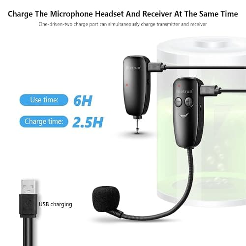 Bietrun Wireless Microphone Headset, UHF Wireless Headset Mic System, 160ft Range,1/8'' and 1/4'' Plug, for Speakers, Voice Amplifier, PA System(Not Supported AUX/iOS) thumbnail 4