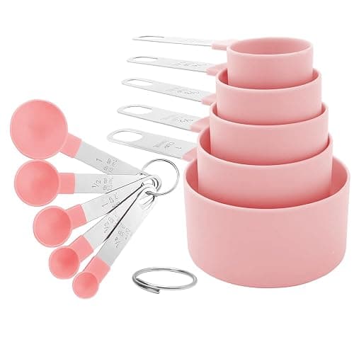 Measuring Cups and Spoons Set, 10-Piece Stackable Kitchen Tools with Stainless Steel Handles, Nesting Measurement Gadgets for Cooking & Baking (pink) - Image 1