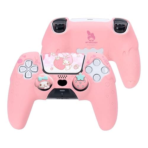 Kuitmor Silicone PS5 Controller Cover Skin Set,Anti-Slip Soft Protective Case for PS5 Wireless Controller with 2 Thumb Grip Caps and 1 Sticker (Pink) - Image 1