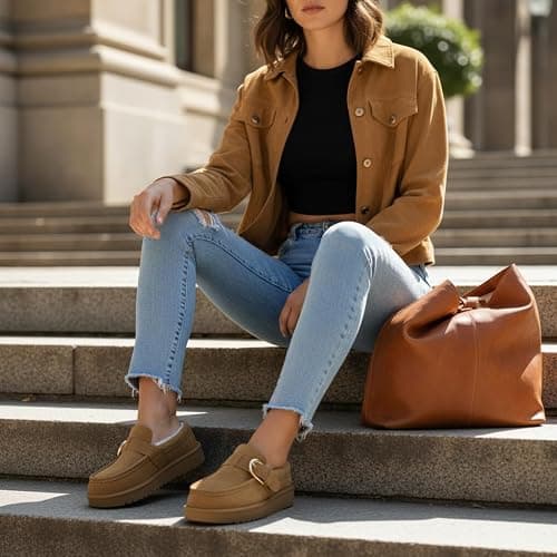 CUSHIONAIRE Origin Genuine Suede Mule Clogs for Women, Cozy Slip-On Moc Toe Loafer with Buckle and Faux Fur Cushioned Footbed thumbnail 2