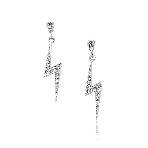 Spinningdaisy Silver Plated Crystal Lightning Bolt Earrings - Image 1