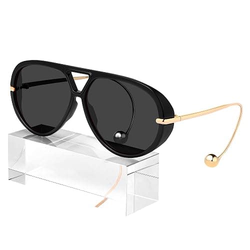 KesaPlan Vintage Oversized Aviator Sunglasses Women with Earring, 70s Retro Shield Big Frame 2025 Luxury Trendy Sun Glasses - Image 1