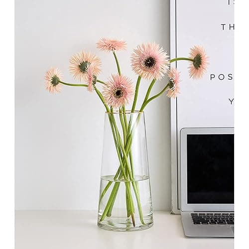 FUNSOBA Clear Glass Flower Vase with Gold Mouth for Centerpieces Home Wedding Decoration (1, Large 5.2" x 9.9“) thumbnail 2