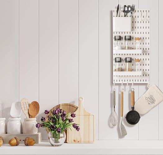 Keepo Pegboard Combination Kit, Pegboards and Accessories Modular Hanging for Wall Organizer, Crafts Organization, Ornaments Display, Nursery Storage, Peg Board (White, 22″×11″) thumbnail 2