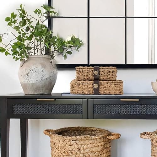 Wooswen Wicker Storage Basket Decorative Box with Lid, Water Hyacinth Woven Design for Shelf& Coffee Table Large thumbnail 4