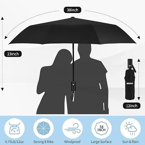 Seniny Windproof Travel Umbrella, Automatic Umbrellas for Rain, Portable & Compact Umbrellas for Backpack, Strong UV for Protection, Folding Small Sun Umbrella for Car, Walking thumbnail 2