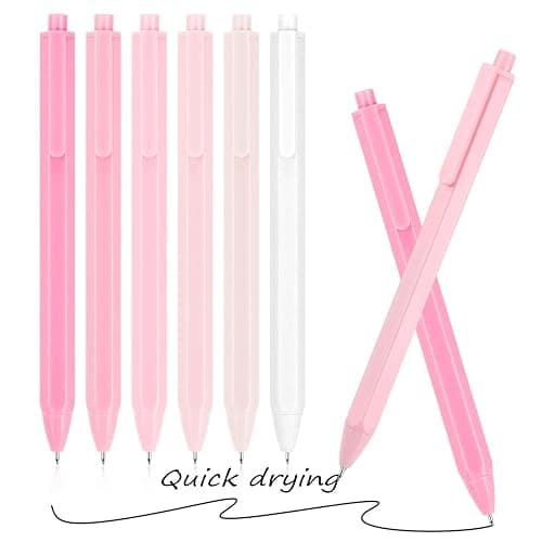 Dacono Aesthetic Ballpoint Pens - Macaron Pink Pastel Roller Ball Pens, 0.5mm Retractable Gel Ink Pens | Black Ink | Cute Ball Point Pen - Pack of 6 - Image 1