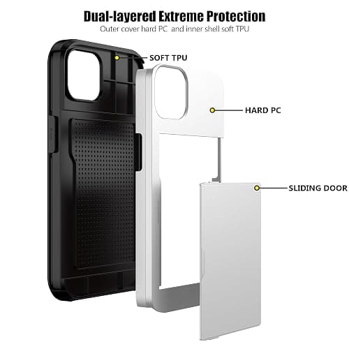 Nvollnoe for iPhone 13 Case with Card Holder Heavy Duty Protective Dual Layer Shockproof Hidden Card Slot Slim Wallet Case for iPhone 13 for Women&Men(White) thumbnail 3