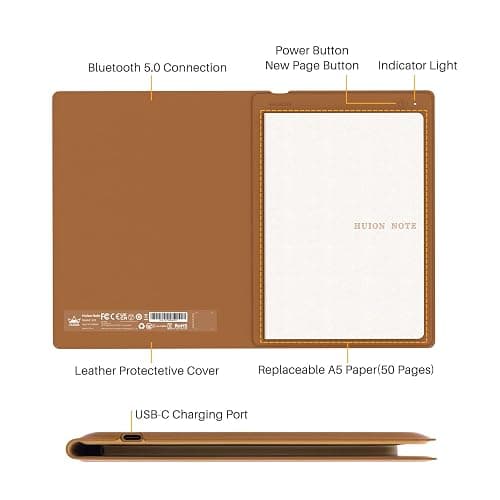 HUION Note 2-in-1 Digital Notebook Drawing Tablet With Battery-free Pen, Bluetooth Wireless Paper Tablet Electronic Writing Pad for Note-taking, Digital Art & Meeting, Refillable A5 Notepad, 9.5x7inch thumbnail 7