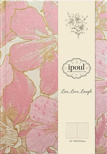 ipoul Flower Notebook, A5, 6x8, Hardcover, Lay Flat, Lined Paper, Ruled Page, Journal for Women, Gift for Her, Writing Notebook, Pretty, Peony, Pink - Image 1