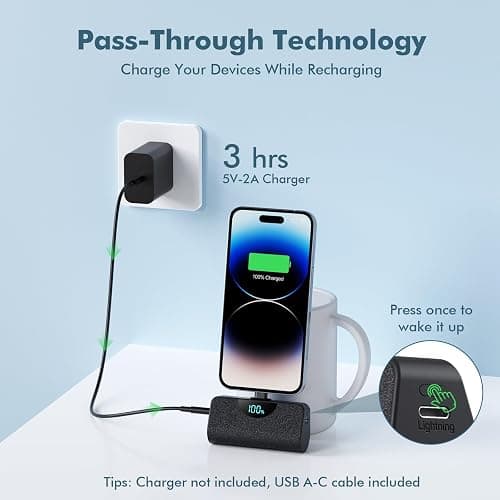 Mini Portable Charger Power Bank for iPhone, 5200mAh External battery Charging Bank, 20W PD Fast Charging Battery Pack Portable Phone Charger for iPhone 14 Pro Max/14/13/12/11/XR/X/8/7/6/SE series thumbnail 3