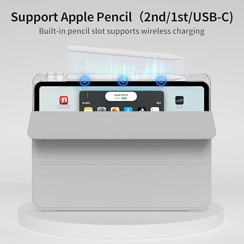ZOYU Case for iPad Air 13 Inch Case M4/M3/M2 (2026/2025/2024), Pro 12.9 Inch (6th/5th Gen, 2022/2021) with Pencil Holder, Clear Transparent Back Cover, Support Auto Wake/Sleep &Touch ID, Light Grey thumbnail 7