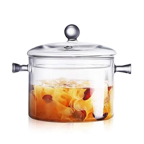 Glass Saucepan with Cover, 1.5L/50 FL OZ Heat-resistant Glass Stovetop Pot and Pan with Lid, The Best Handmade Glass Cookware Set Cooktop Safe for Pasta Noodle, Soup, Milk, Baby Food - Image 1