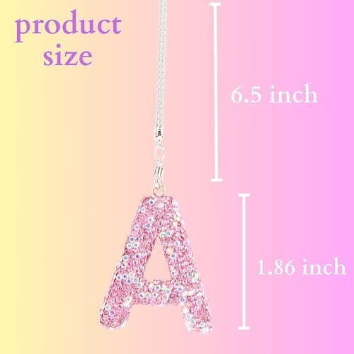 MOTOFITOOL Bling Pink Car Accessories for Women Letter Charm, Rainbow Color Rear View Mirror Cute Crystal Pendant Car Decorations, Lucky Gifts Diamond Rhinestone Charm Interior(A, Tassel Heart) thumbnail 2