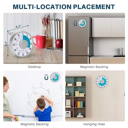 Secura 60-Minute Visual Timer 6-Inch Mechanical Countdown Timers for Teaching, Meeting, Cooking, Working - Timer for Kids with Magnetic Backing, Foldable Legs, Hanging Hole (Blue) thumbnail 6