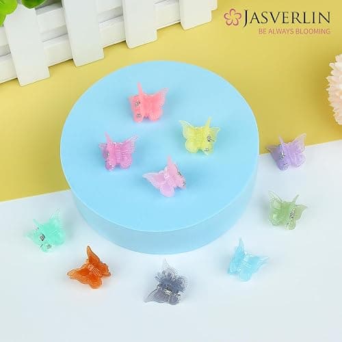 JASVERLIN Butterfly Clips for Hair 50pcs, Cute Mini Small Hair Accessories for Kids Teens Girls Women 90s Y2K Colorful Pastel Clip Claw, 10 Colors (Jelly) thumbnail 5