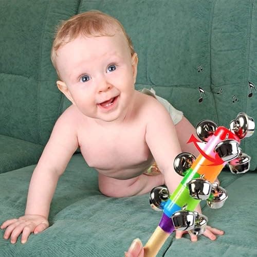 ZEAVOLA 6Pcs Wooden Jingle Hand Bells,Rainbow Handle Wooden Bells Jingle Stick Shaker Rattle Baby Kids Children Musical Toys thumbnail 2