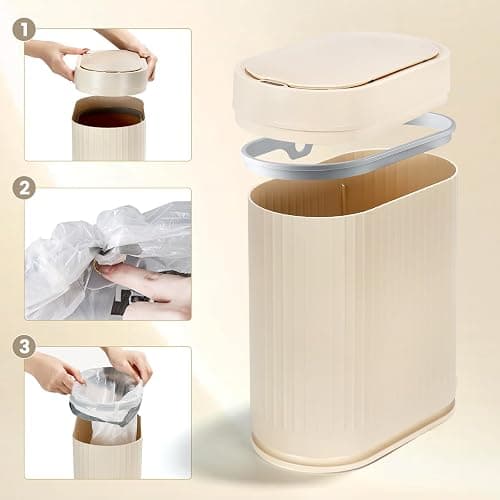 ELPHECO Motion Sensor Trash Can 2 Gallon Plastic Smart Garbage Can Waterproof Wastebasket Narrow Garbage Bin with Automatic lid for Bathroom, Bedroom, Kitchen, and Office (Beige) thumbnail 5