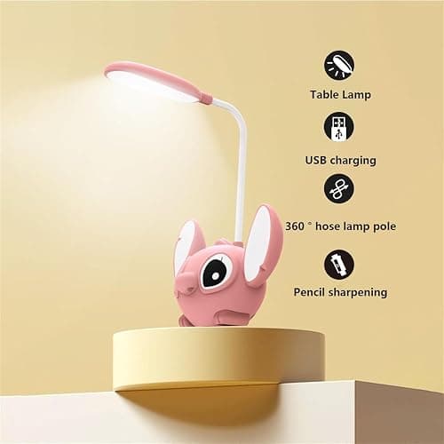 Stitch Children's Desk Lamp Study Lamp with Pencil Sharpener Night Light Cartoon Design Rechargeable Dimmable LED Reading Lamp for Children. (Pink) thumbnail 4