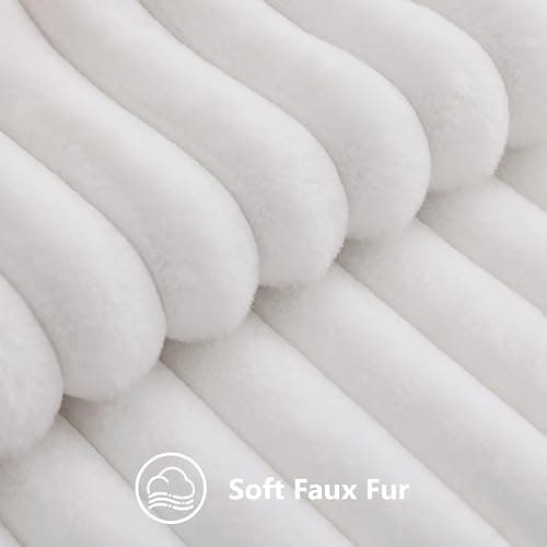 decorUhome Fall Cozy Faux Fur Throw Pillow Covers 18x18 Set of 2 Decorative Soft Plush Striped Modern Farmhouse Boho Couch Pillow Cases with Velvet Back for Sofa Bed Living Room, White thumbnail 3