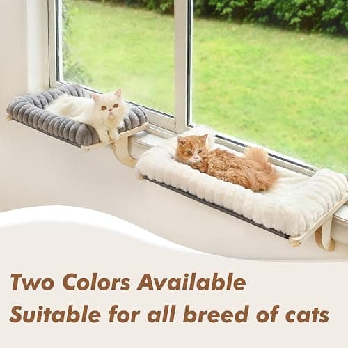 valigogo Cloud-Soft Cat Window Sill Perch with Zipper Designed Cushioned Bed, Supportive Cat Window Seat with Premium Solid Wood & Sturdy Metal Frame, Pet Hammock Bed for Large Cats (Large, White) thumbnail 6