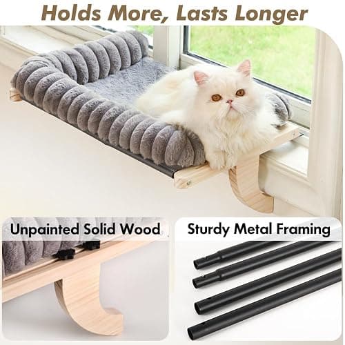 valigogo Cloud-Soft Cat Window Sill Perch with Zipper Designed Cushioned Bed, Supportive Cat Window Seat with Premium Solid Wood & Sturdy Metal Frame, Pet Hammock Bed for Large Cats (Large, Gray) thumbnail 5