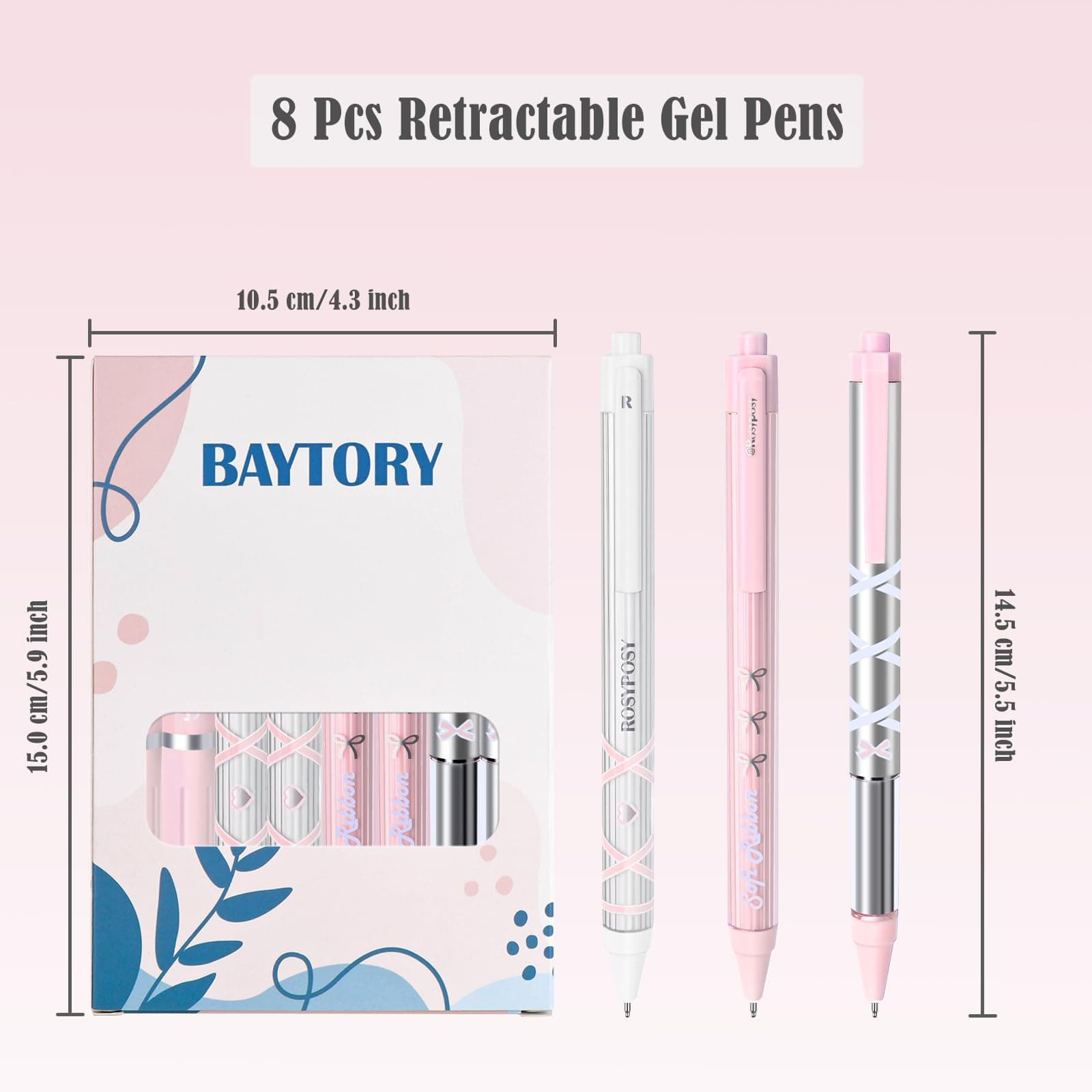 BAYTORY 8Pcs Gel Pens, Aesthetic Pens, Pastel Pen, Fine Point 0.5 mm Pens for Journaling, Retractable Quick Dry Black Ink, Smooth Writing for Office School Supplies (Pink Series) thumbnail 2