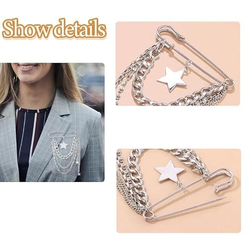 Safety Pin Brooch with Hanging Chains Charms Decorative Punk Gothic Collar Brooches Pins for Sweater Dress Skirt Tie Pins Emo Pins thumbnail 5
