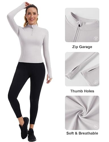 ZHENWEI Womens Workout Tops Long Sleeve Quarter Zip Pullover Quick Dry Golf Shirt Athletic Slim Fit Crop Yoga Gym Tops thumbnail 5