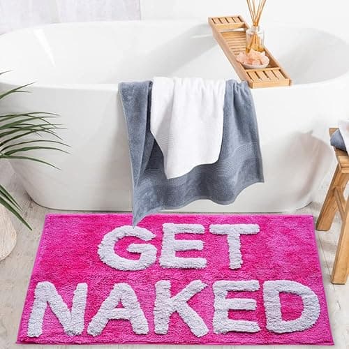 Evovee Get Naked Bath Mat Funny Cute Bathroom Rugs Get Naked Rug Shower Funny Bathroom Decor Fun Cute Bath Mat Non-Slip Washable College Hot Pink - Hot Pink thumbnail 6