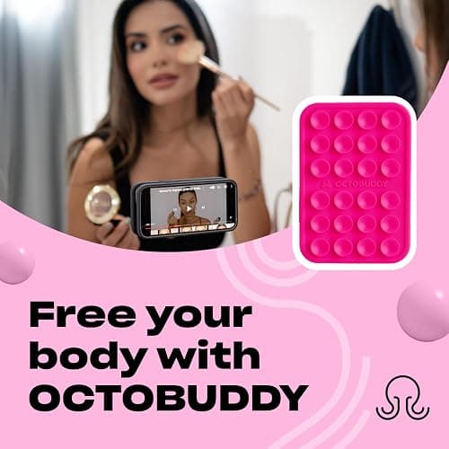 OCTOBUDDY Classic MAX - Silicone Suction Phone Case Adhesive Mount - Hands-Free, Strong Grip Holder for Selfies and Videos - iPhone and Android Compatible - 2.6″ x 3.9″, Hot Pink thumbnail 3