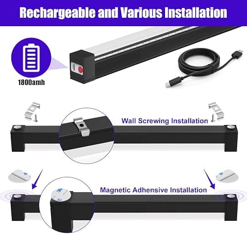 Elwoks Rechargeable Black Light Bar 10W 1FT, Battery Powered LED Blacklight for Glow Party Body Paint Halloween UV Strip Lights for Cabinet and Display Magnetic 2 Pack thumbnail 2