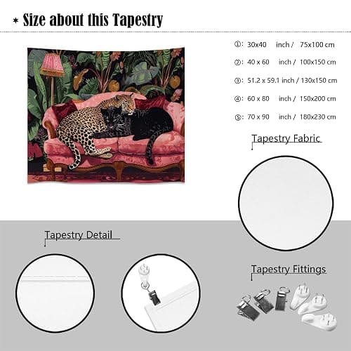 Maximalist Eclectic Cheetah Tapestry Wall Hanging Snuggly Leopard Panther In a Vintage Couch Prints Tapestries Leopard Bedroom Dorm Living Room Wall Decor 30x40inchwhite thumbnail 2