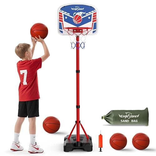 EagleStone Kids Basketball Hoop with Stand, Adjustable Height Basketball Set Toddler Toys for Boys and Girls Age 3-12, Indoor Outdoor Backyard Sport Game Gift with Sandbag for Stability thumbnail 2